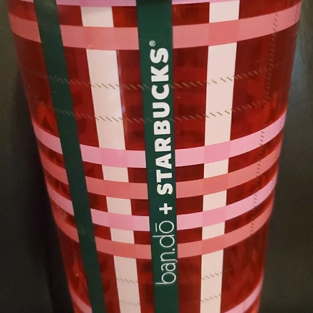 STARBUCKS Ban.do‎ 2018 Holiday Pink Plaid Tumbler Venti Travel Cup - 24 O…